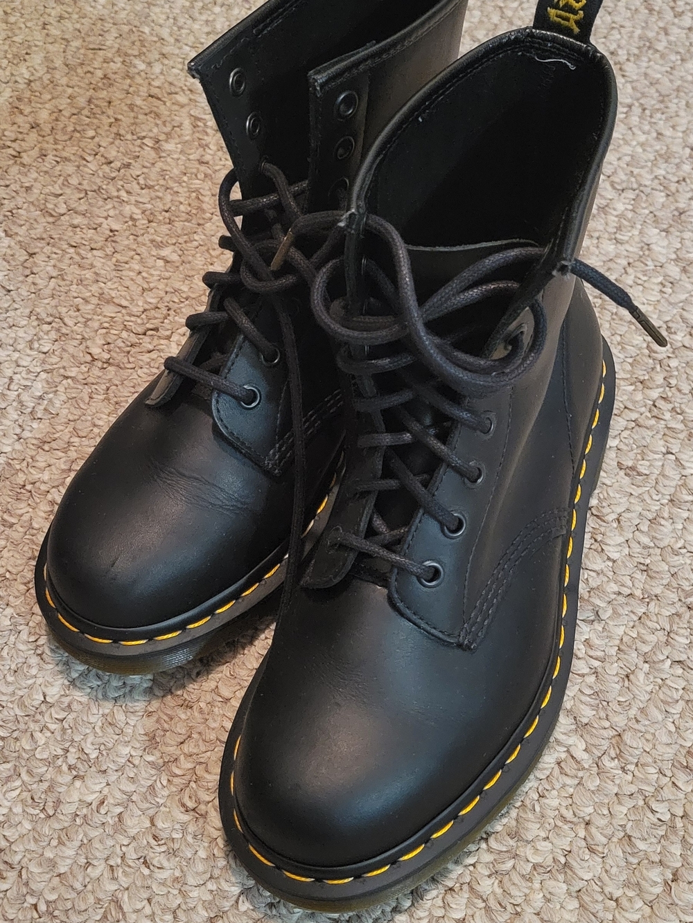 Dr. Martens Black Lace-Up Boots with Yellow Stitching